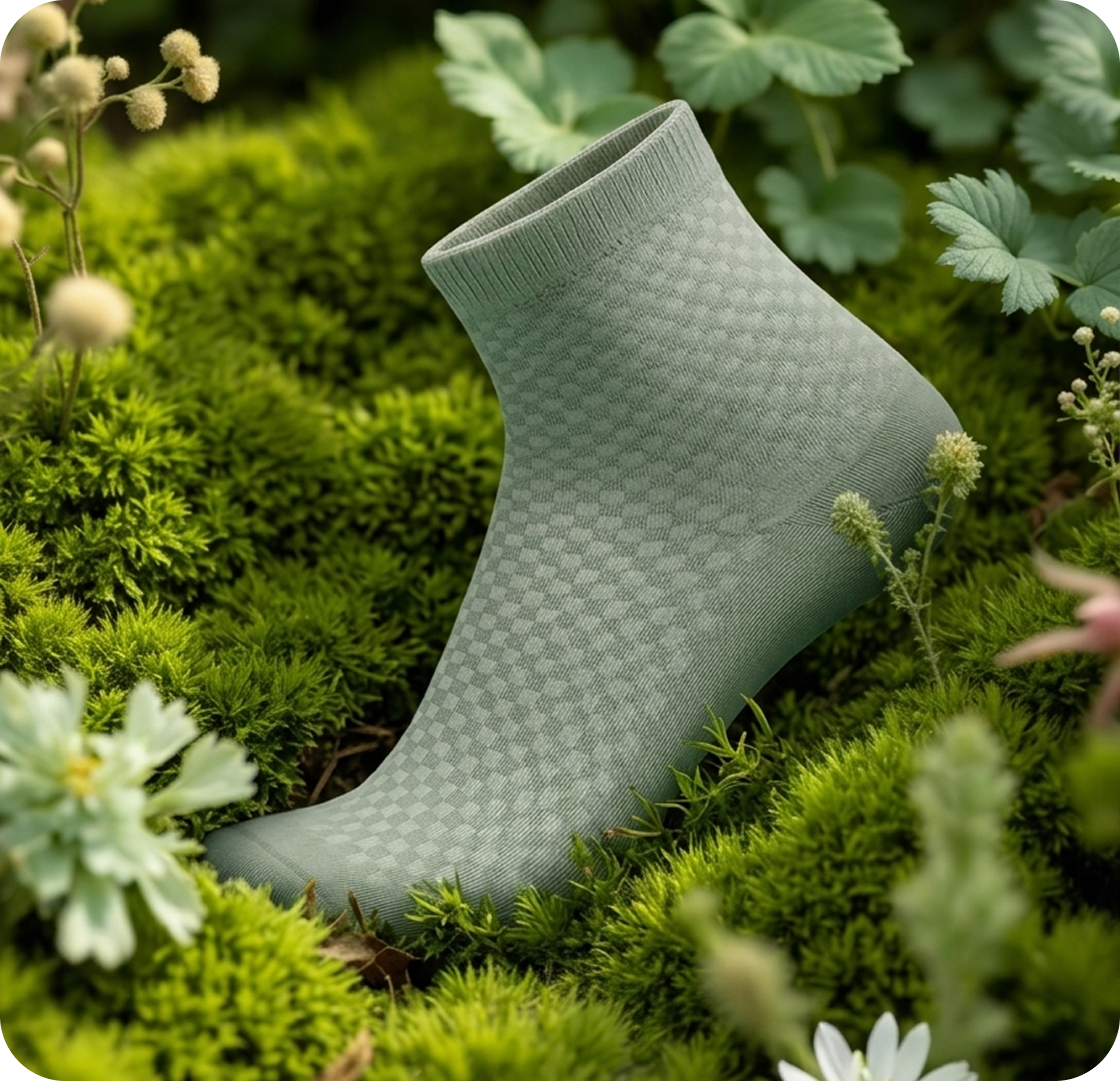 Loravey antibacterial bamboo sock resting on moss