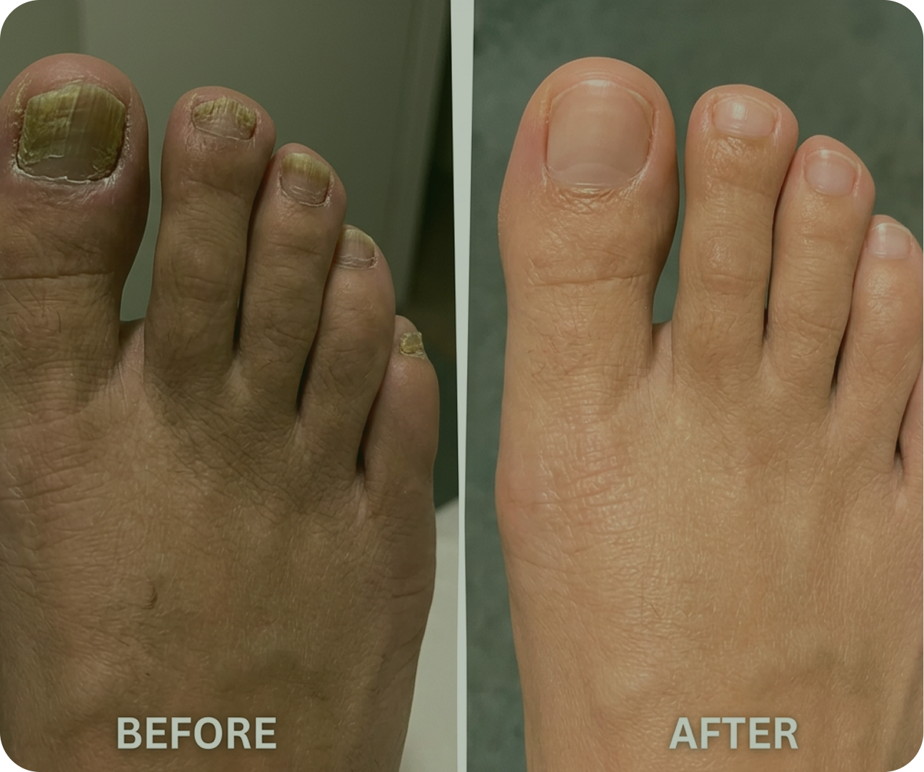 Before and after photos of a customer's soles