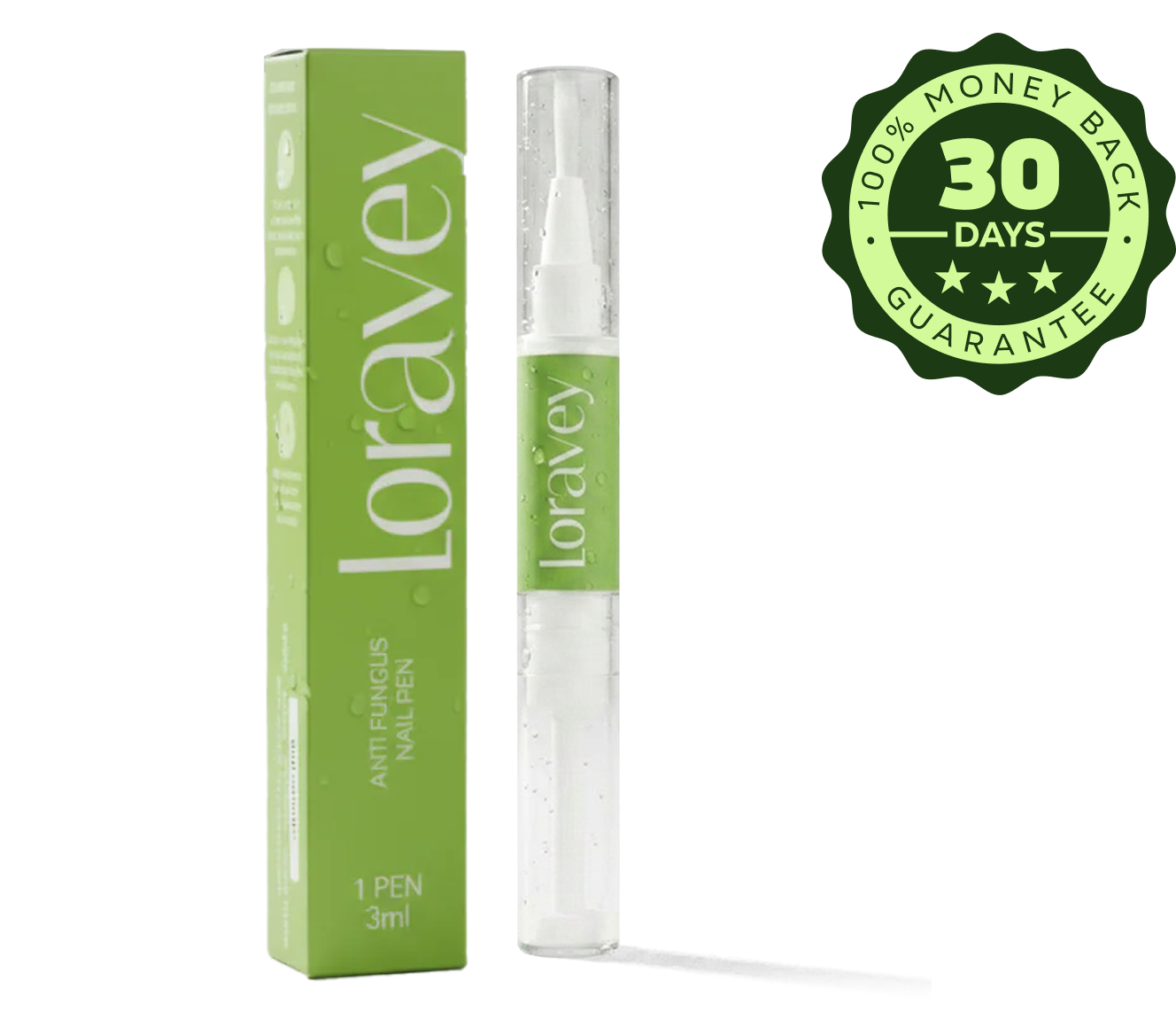 Loravey Nail Care Pen with a 30-day money-back seal